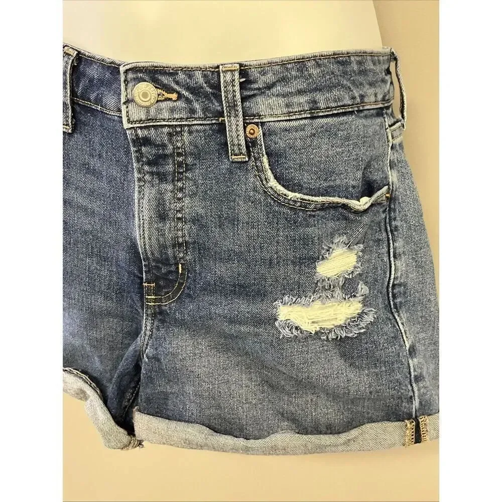 Old Navy Blue Denim Cuffed OG High Rise Shorts Women’s Size 10 Dark Wash